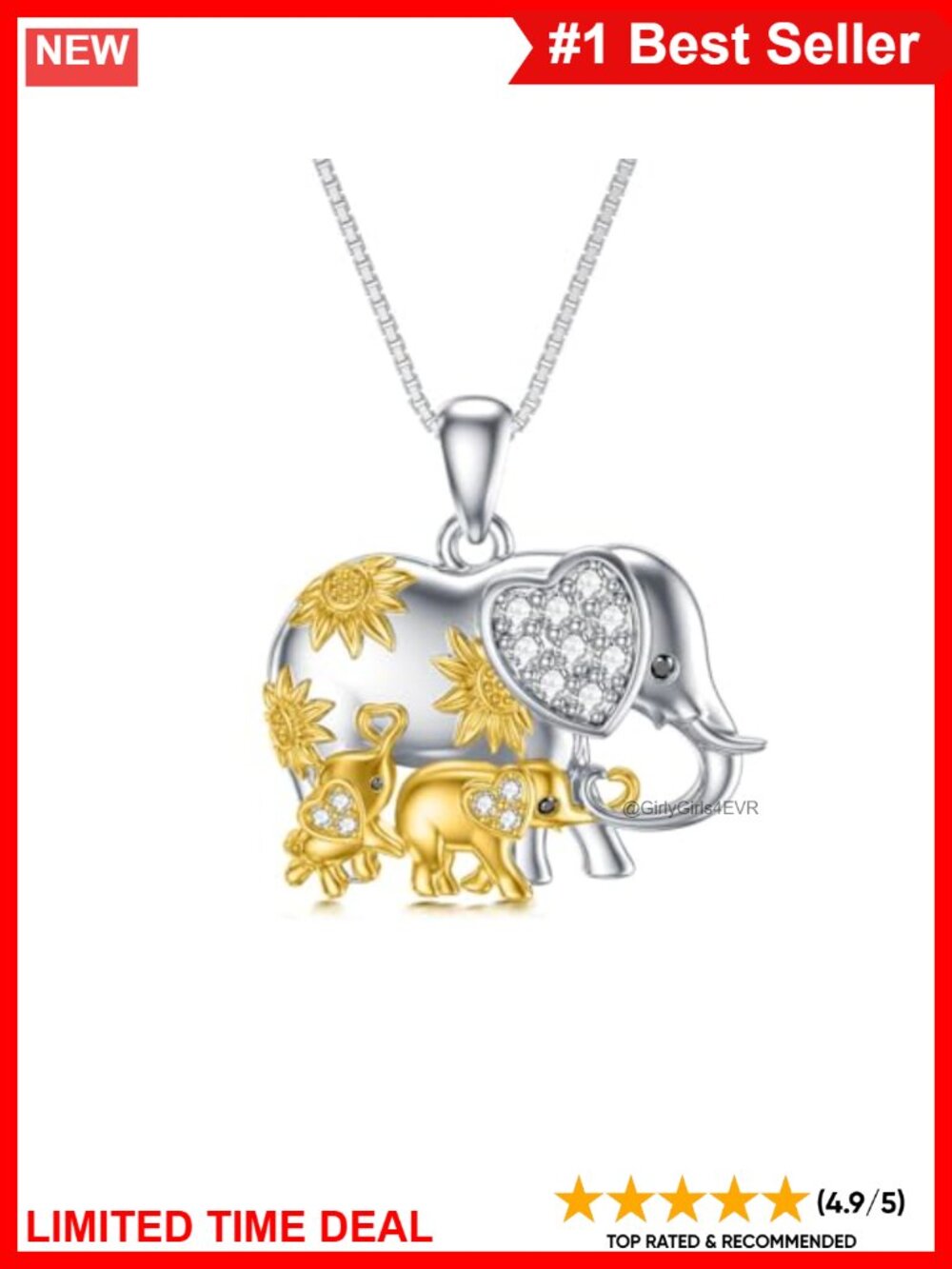 925 Sterling Silver Elephant Pendant Necklace 18+2 Inch Mom Gift